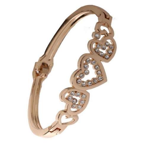 Fashion Women Lady Gold Plated Crystal Cuff Bangle Love Heart Charm Bracelet New Best Deals In USA